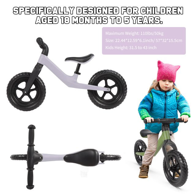 12" Balance Bike for Kids Toddlers Age 18 Months to 5 Years Old Boys Girls Baby Balance Bike Bicycle Gift for 2-4 yrs Old, Purple