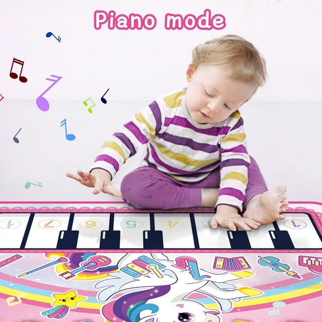 Baby Music Play Mat 35.4" x 27.5" with 8 Instrument Sounds, Piano Drum & 2 Sticks, Record Play Back - Educational Learning Toy for 1 2 3 Years Old - Toddlers Birthday Gift