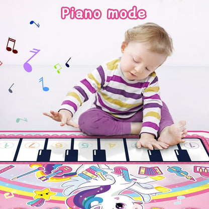 Baby Music Play Mat 35.4" x 27.5" with 8 Instrument Sounds, Piano Drum & 2 Sticks, Record Play Back - Educational Learning Toy for 1 2 3 Years Old - Toddlers Birthday Gift