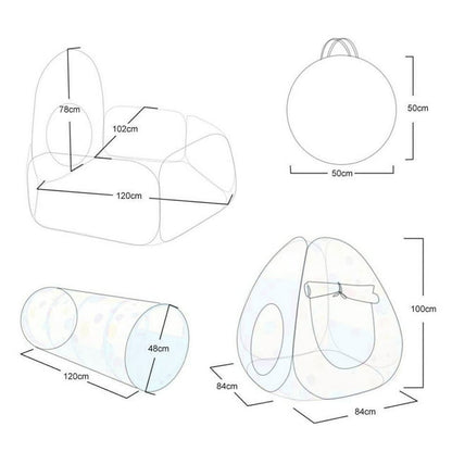 3 In 1 Kids Play Tent With Tunnel Pool Basketball Hoops Storage Bag 106.3 X 47.2 X 37.4in Up Tent For Toddlers