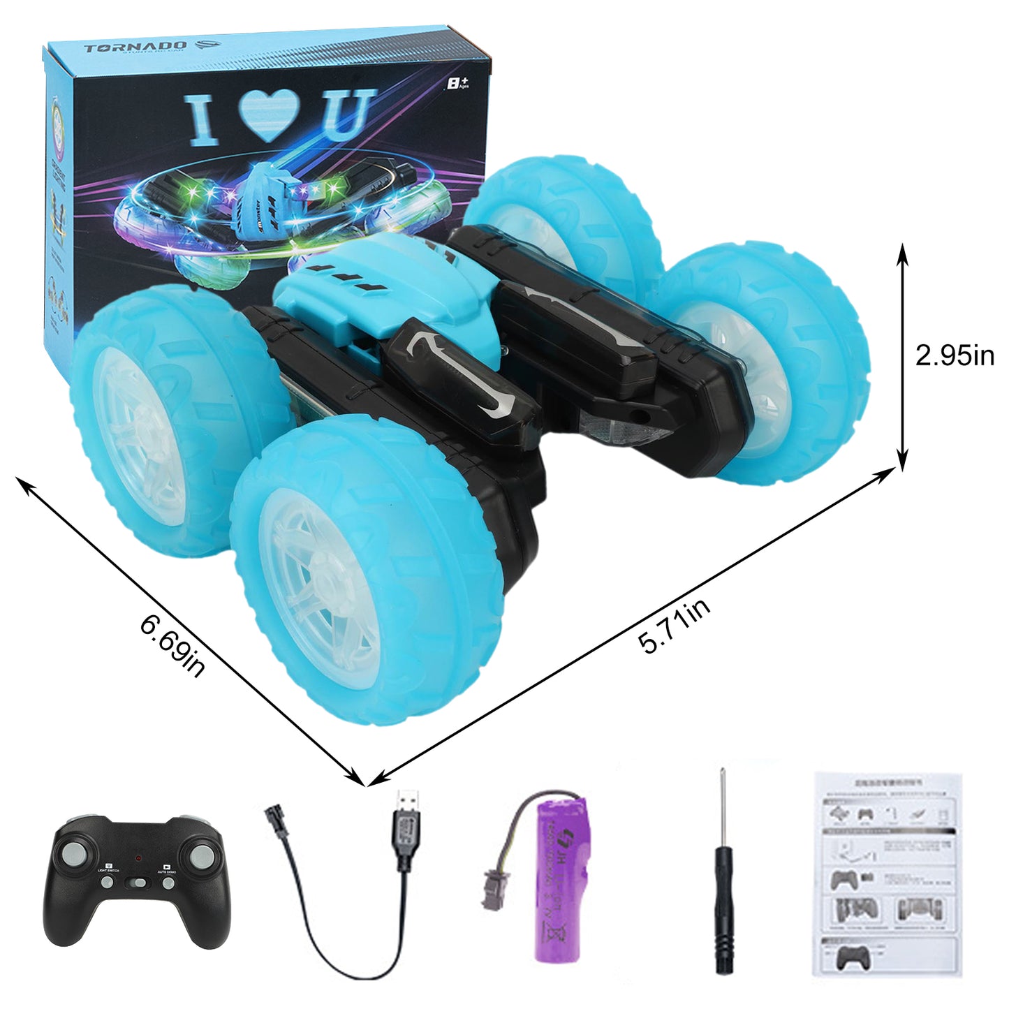 RC Car with Music & Light 360° Flips RC Stunt Car 2.4Ghz 4WD Remote Control Cars Toy for Kids Boys Girls