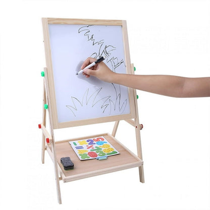 AMONIDA Art Easel for Kids Wooden Toddler Easel Double Sided Standing Chalkboard Dry Erase Board for Kids Toddler Drawing Board with Accessories, Blackboard & Whiteboard for Kids