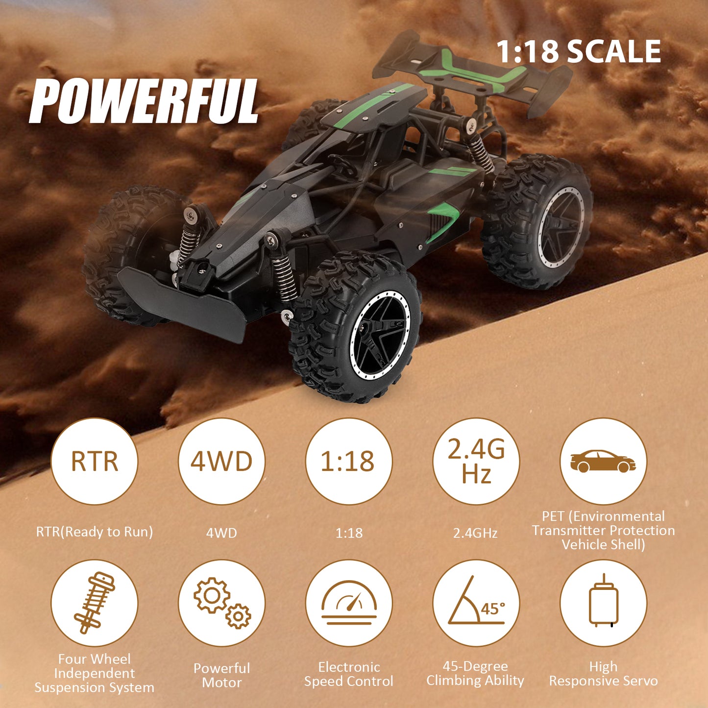 Remote Control Cars for Boy Toys 15KM/H High Speed RC Cars for Adults RC Trucks, Off Road Variable-Speed Vehicle Drift Car Toys 1:16 Racing Cars Gift Green