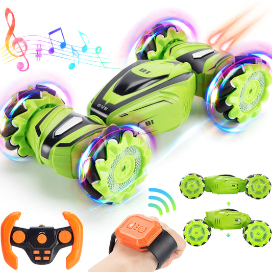 FAGINEY Gesture RC Cars 1: 18 Drift Hand Control RC Stunt Car, 60 Min Running Time, 2 Batteries, 4WD Remote Control Twist Cars with Music Lights for 6-12 Years Old, Green