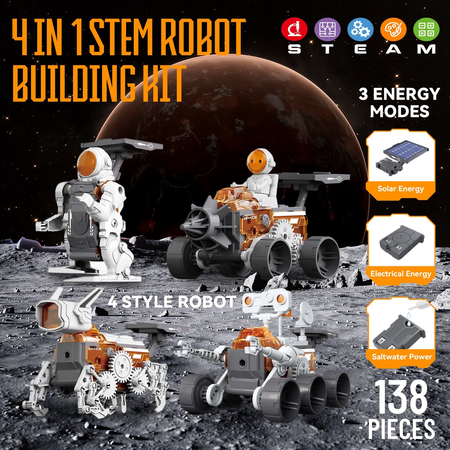 STEM Solar Power Robots Toy for Kids Age 8-12, 4-In-1 3 Energy Robot Building Kit 5-7, DIY STEM Robotic Toys Science Experiments Activities Engineering Projects Gifts for 6 7 8 9 10 11 12+ Boys Girls