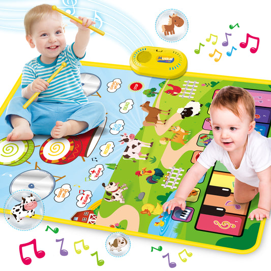 Baby Music Play Mat 35.4" x 27.5" with 8 Instrument Sounds, Piano Drum & 2 Sticks, Record Play Back - Educational Learning Toy for 1 2 3 Years Old - Toddlers Birthday Gift